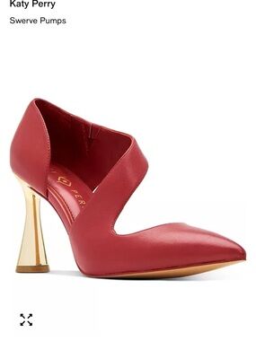 Katy Perry Collections Red Pointed Cutout Pump with Gold Sculpted Heel